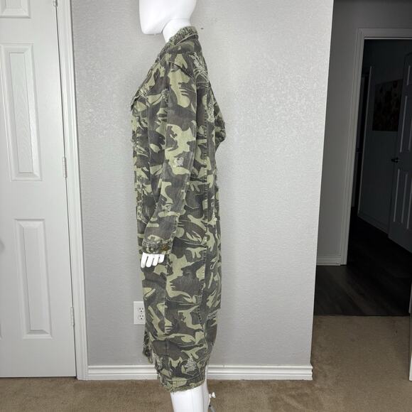 Kosmios Size M Long Jacket Camo Denim Jean Cotton Midi Ripped Distressed - Picture 2 of 6